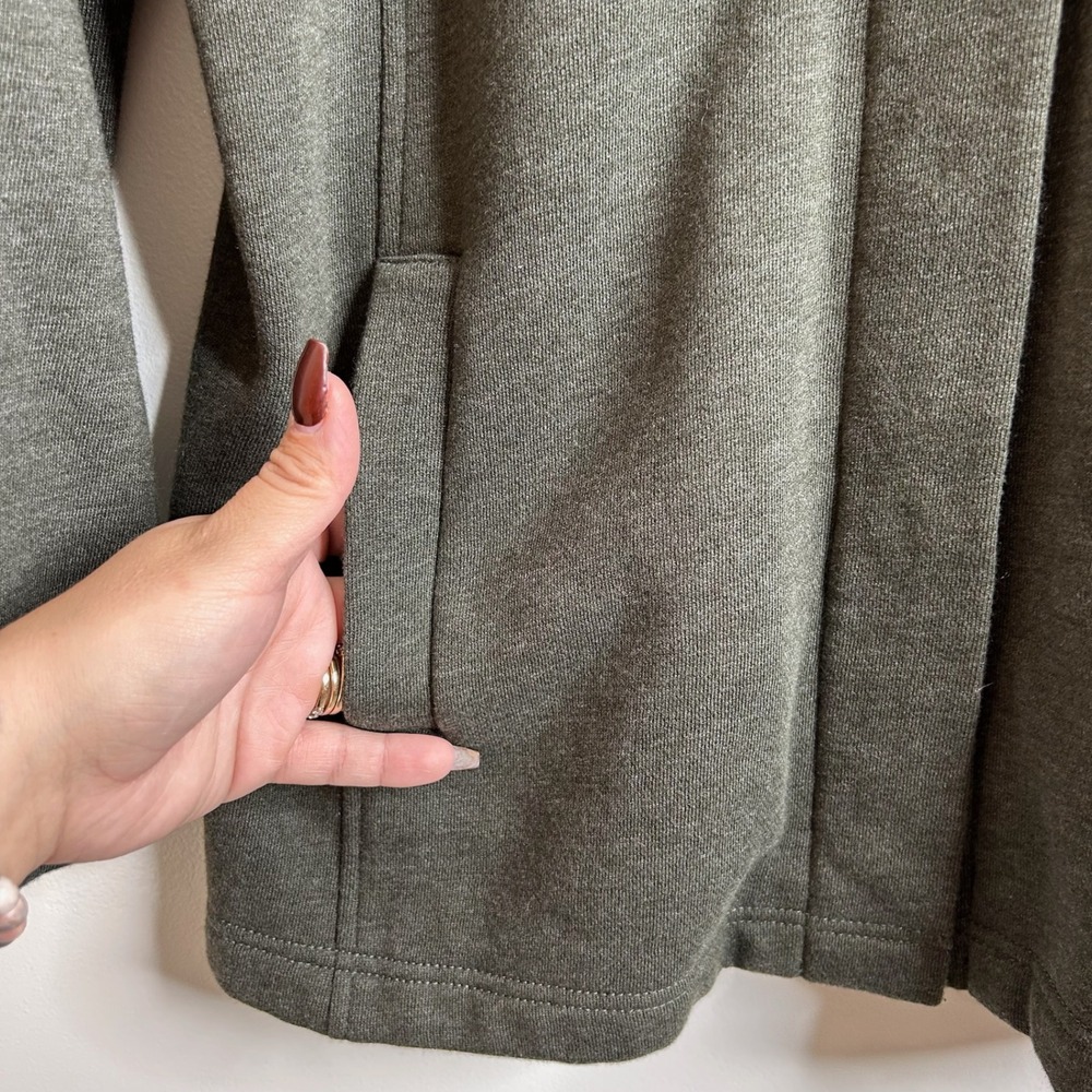 J Jill Green Chore Jacket Sz L Comfort Fleece Lined Warm Sherpa Collar Cardigan - Picture 3 of 9